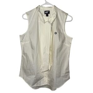Chase Lands' End Women Cream Sleeveless Button Down Blouse Ivory (10)